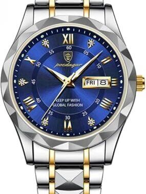 POEDAGAR Luxury Men's Watch | Two-Tone Stainless Steel | Day-Date Display ⌚✨